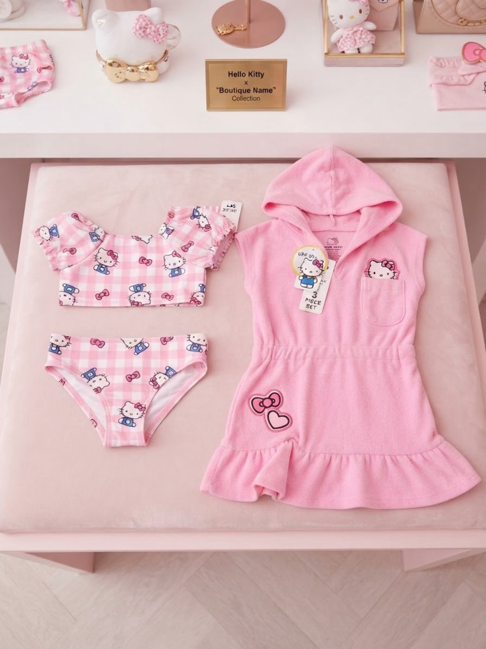 Sanrio Hello Kitty Girls 3 Pcs Swim Set With Hooded Cover Up Size 18 months NWT